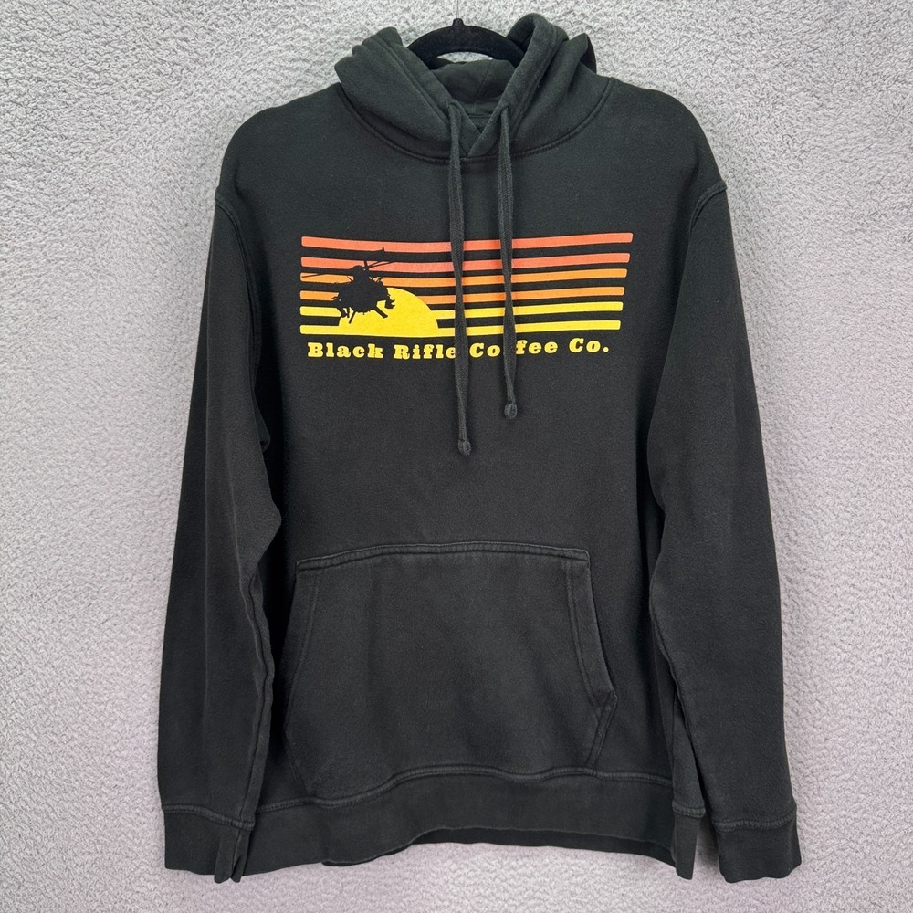 Black Rifle Coffee Hoodie Mens M Black Retro Apache Gunship Helicopter Military